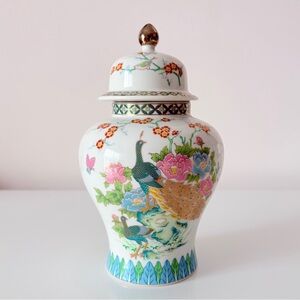 Vintage Peacock Ginger Jar Chinoiserie Pastels Made in Japan